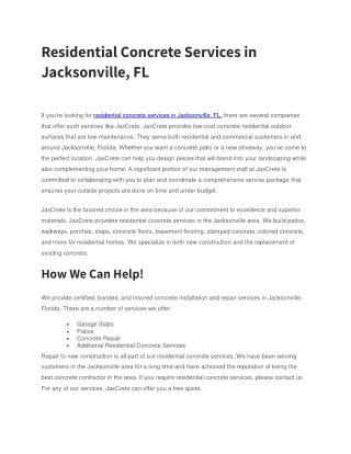 Residential Concrete Services in Jacksonville, FL