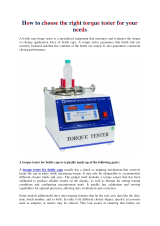 How to choose the right torque tester for your needs