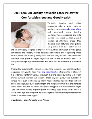 Use Premium Quality Naturelle Latex Pillow for Comfortable sleep and Good Health