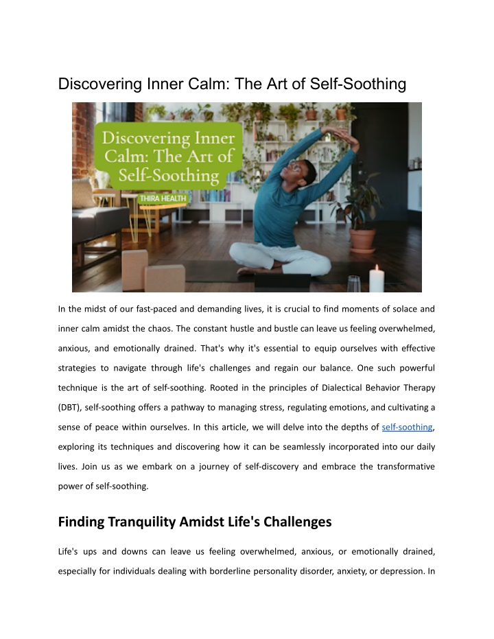 discovering inner calm the art of self soothing