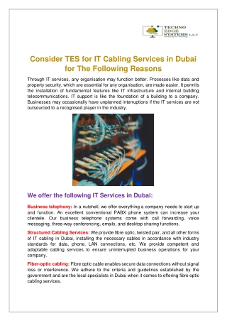 consider tes for it cabling services in dubai