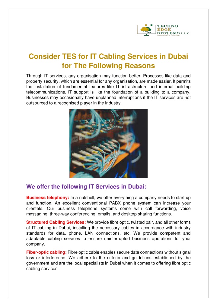 consider tes for it cabling services in dubai