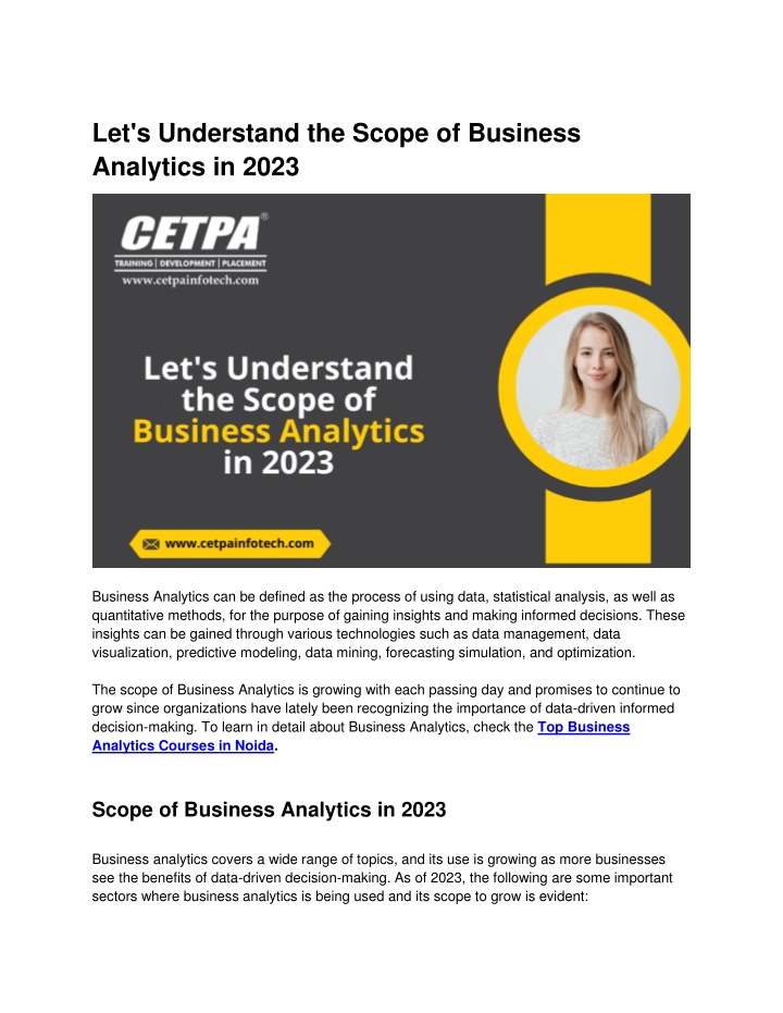 let s understand the scope of business analytics