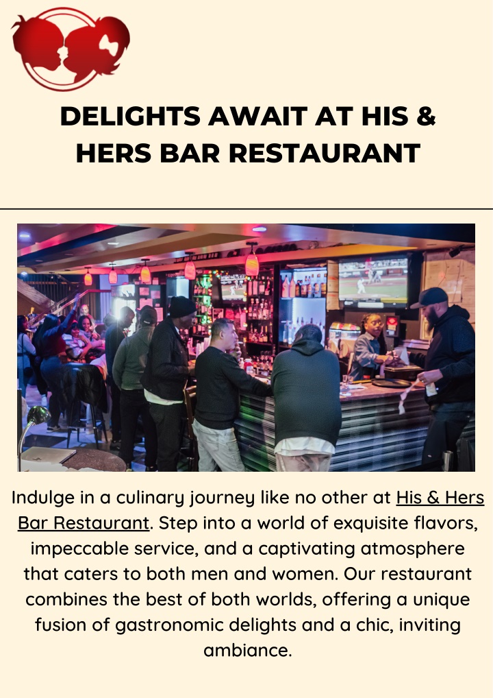 delights await at his hers bar restaurant
