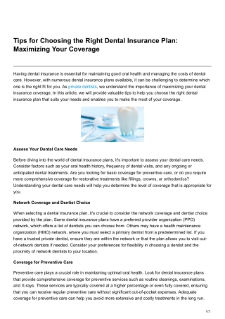Tips for Choosing the Right Dental Insurance Plan Maximizing Your Coverage