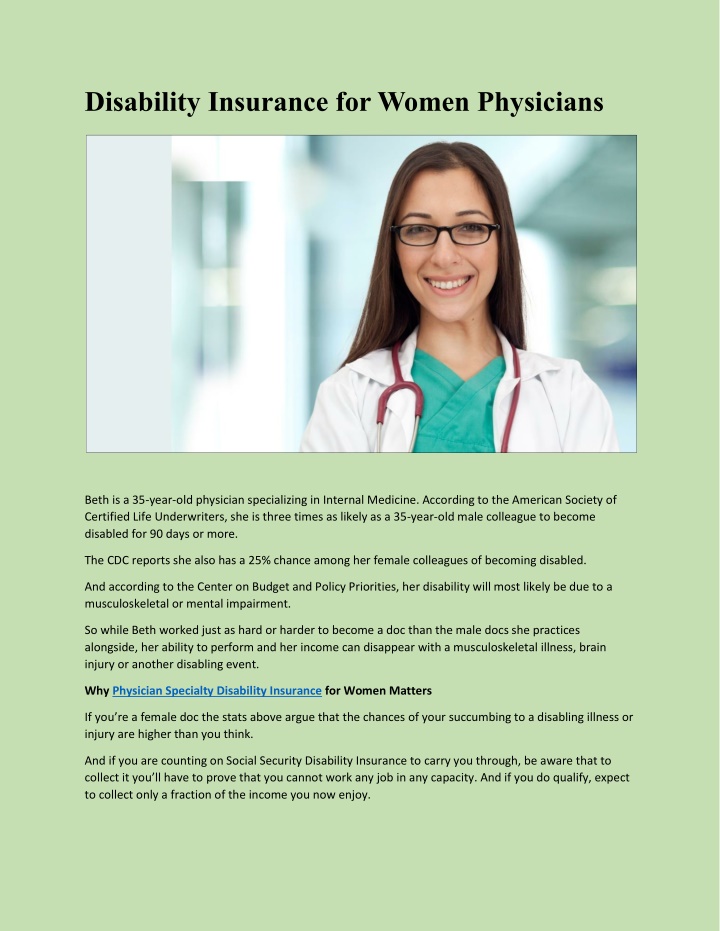 disability insurance for women physicians