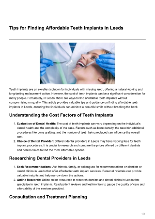Tips for Finding Affordable Teeth Implants inLeeds