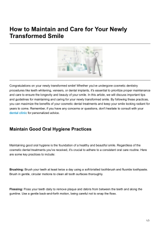 How to Maintain and Care for Your Newly Transformed Smile