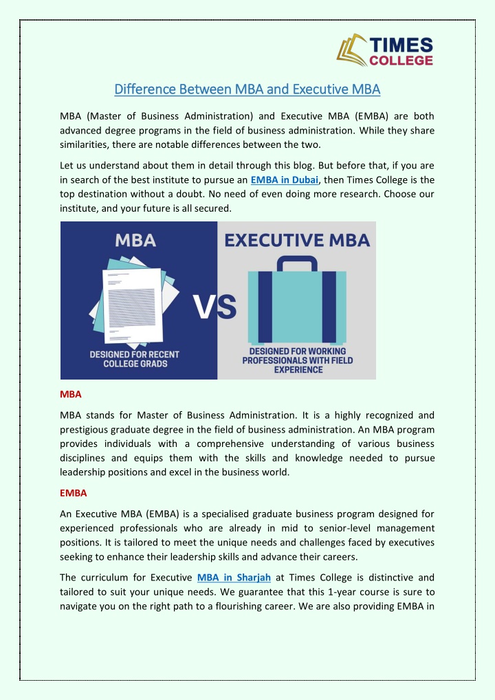 difference between mba and executive