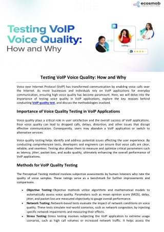 Testing VoIP Voice Quality How and Why
