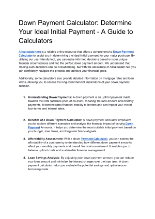 down payment calculator determine your ideal