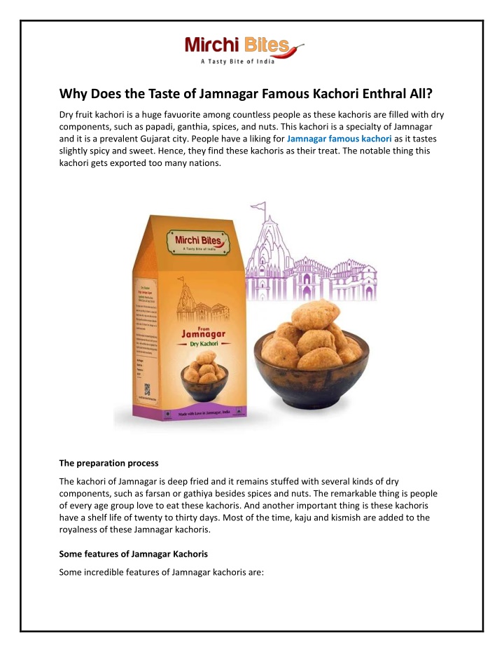 why does the taste of jamnagar famous kachori