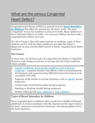 What are the serious Congenital Heart
