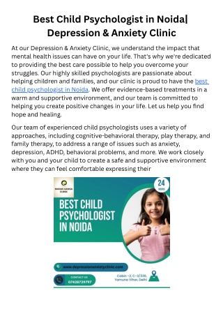 Best Child Psychologist in Noida| Depression & Anxiety Clinic