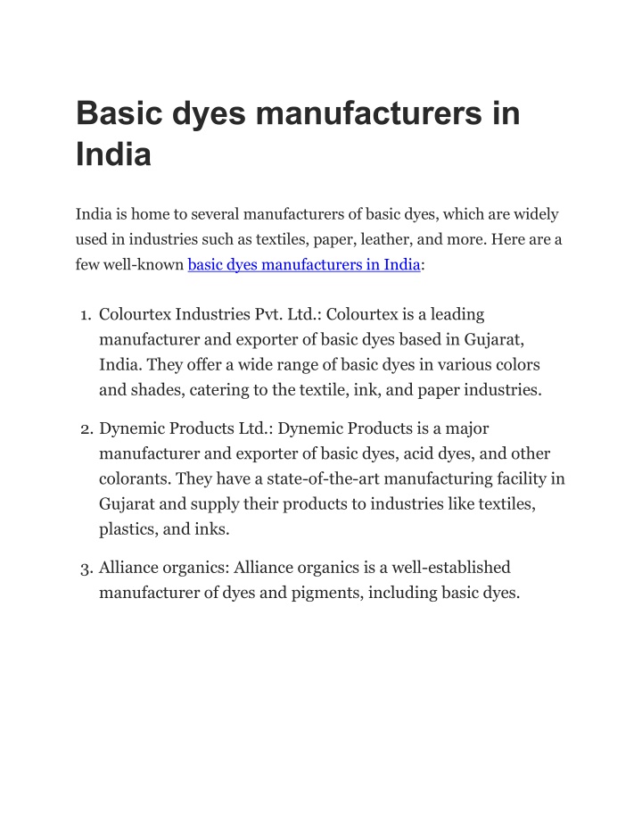 basic dyes manufacturers in india