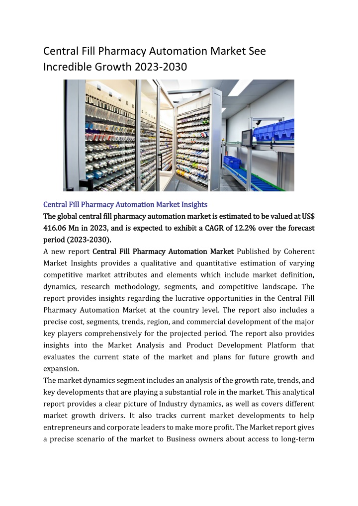 central fill pharmacy automation market