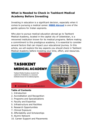 What is Needed to Check in Tashkent Medical Academy Before Investing
