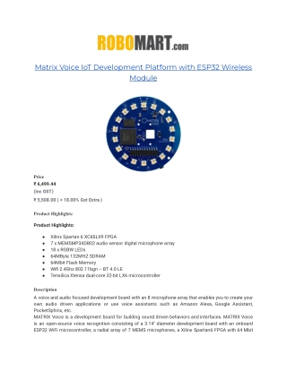 Matrix Voice IoT Development Platform with ESP32 Wireless Module