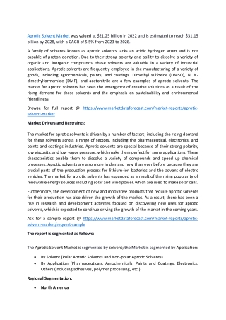 aprotic solvent market was valued
