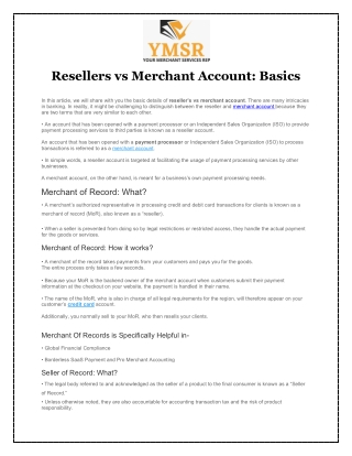 Resellers vs Merchant Account - Basics