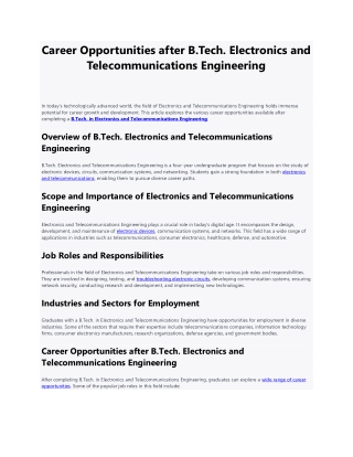 Career Scope of btech in electronics and telecommunication engineering