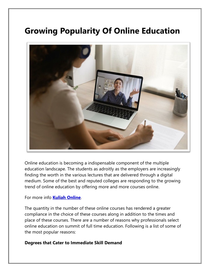 growing popularity of online education