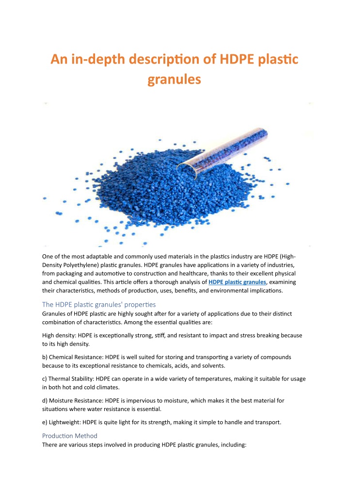 an in depth description of hdpe plastic granules