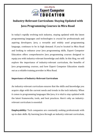 Industry-Relevant Curriculum Staying Updated with Java Programming Courses in Mira Road