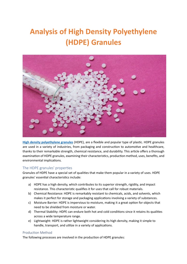 analysis of high density polyethylene hdpe
