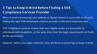 3 Tips to Keep in Mind Before Finding a 508 Compliance Services Provider