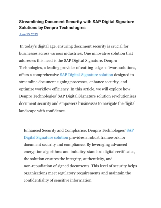 Streamlining Document Security with SAP Digital Signature Solutions by Denpro Technologies