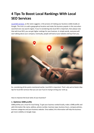 4 Tips To Boost Local Rankings With Local SEO Services
