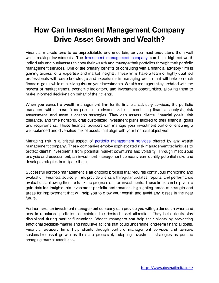 how can investment management company drive asset
