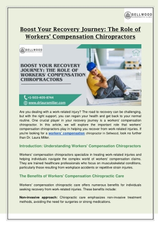 Boost Your Recovery Journey : The Role of Workers' Compensation Chiropractors