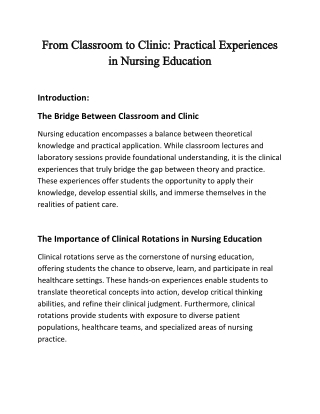 From Classroom to Clinic: Practical Experiences in Nursing Education