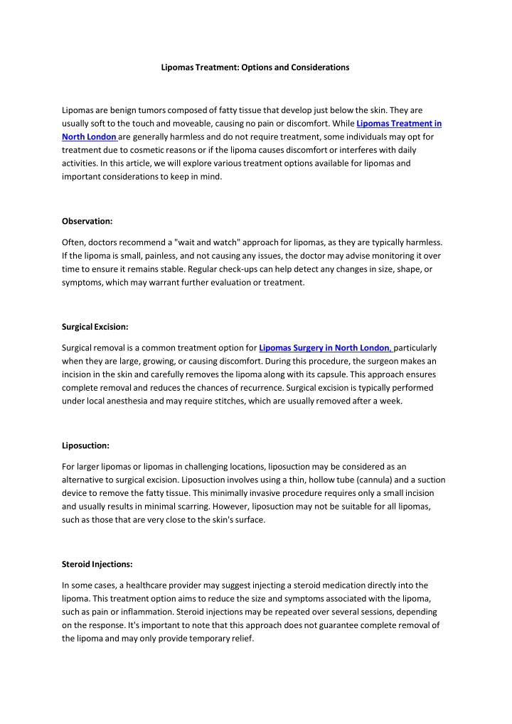 lipomas treatment options and considerations