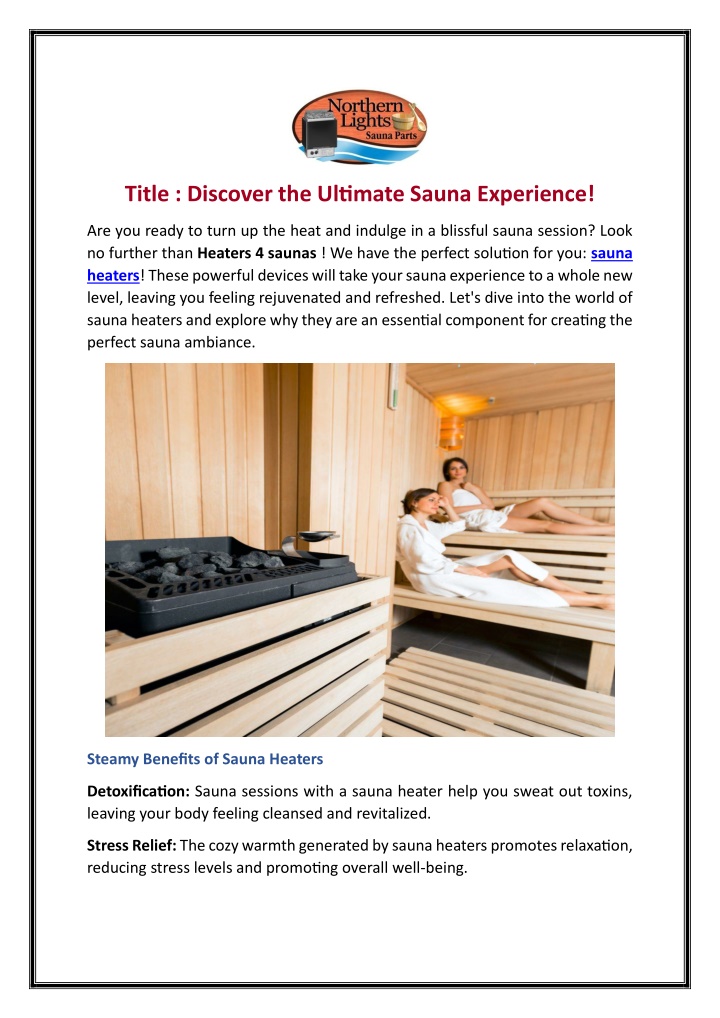 title discover the ultimate sauna experience