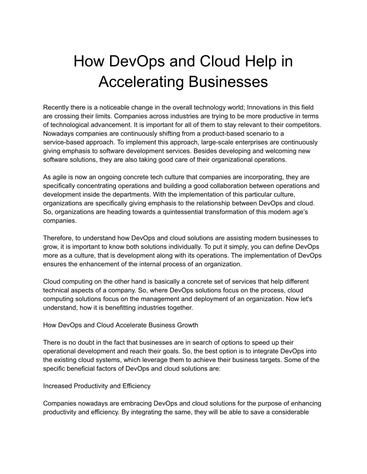 how devops and cloud help in accelerating