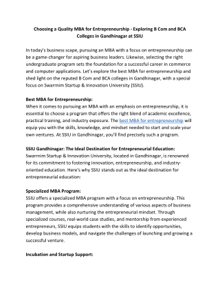 choosing a quality mba for entrepreneurship
