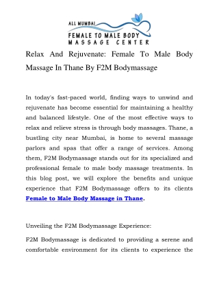 Female to Male Body Massage in Thane Call-9082092883