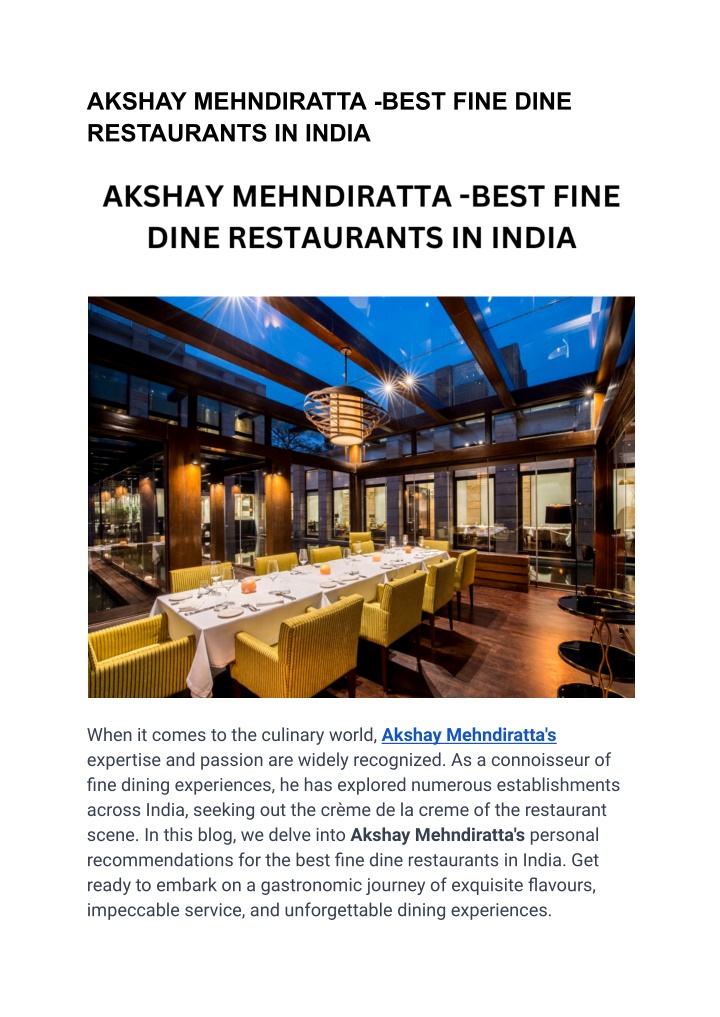 akshay mehndiratta best fine dine restaurants