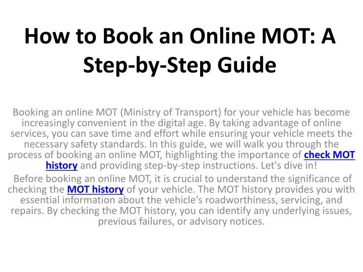 how to book an online mot a step by step guide