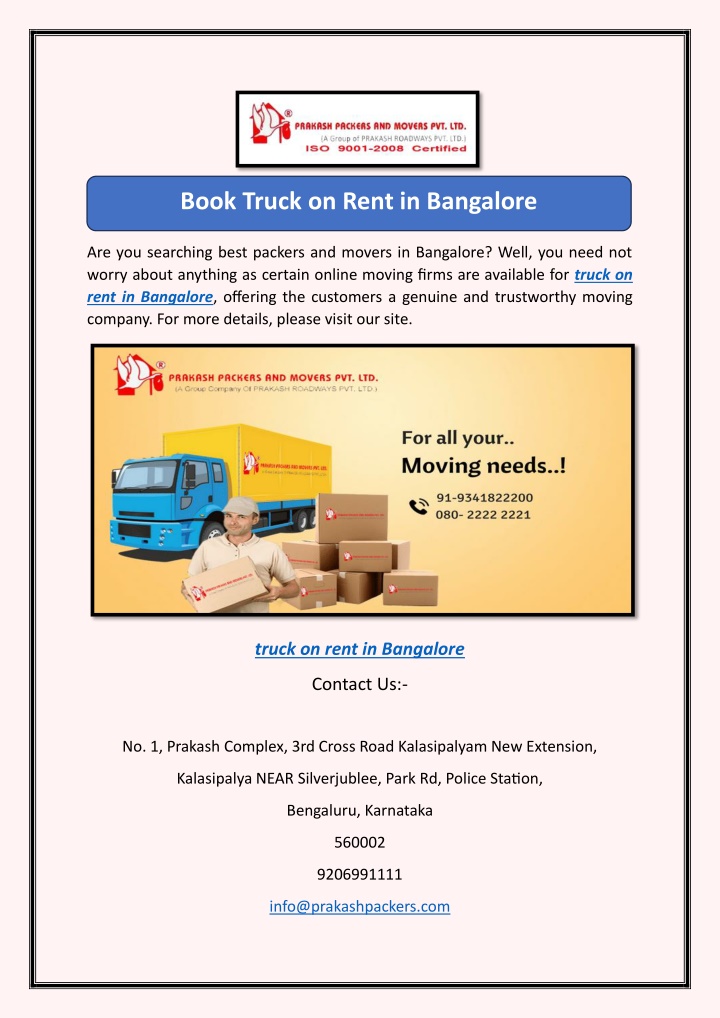 book truck on rent in bangalore