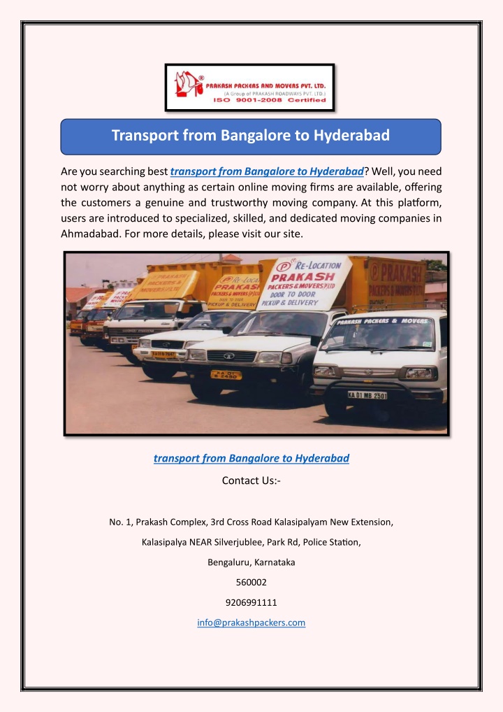 transport from bangalore to hyderabad