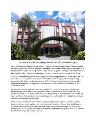 KIIT World School : Nurturing Excellence