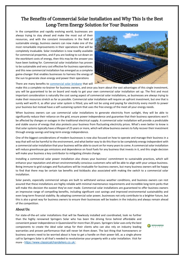 the the benefits benefits of of commercial solar