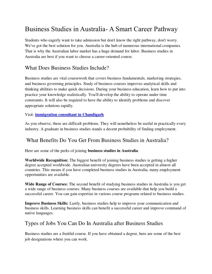 business studies in australia a smart career