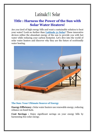 Harness the Power of the Sun with Solar Water Heaters!