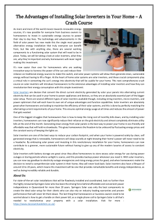the advantages of installing solar inverters