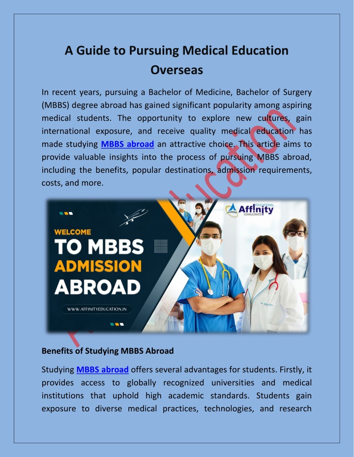 a guide to pursuing medical education overseas